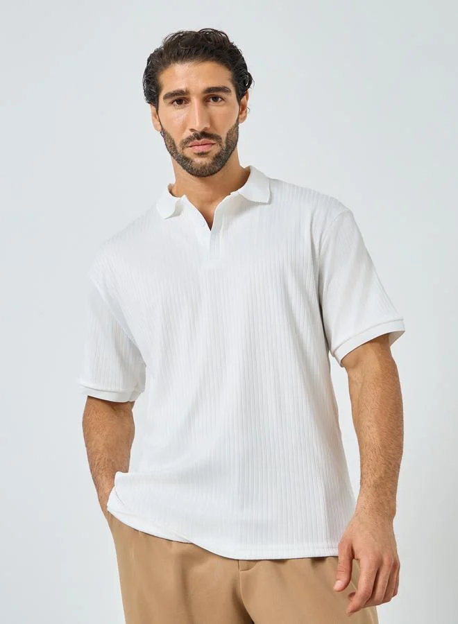 Styli Styli White Textured Regular Fit Polo T-Shirt