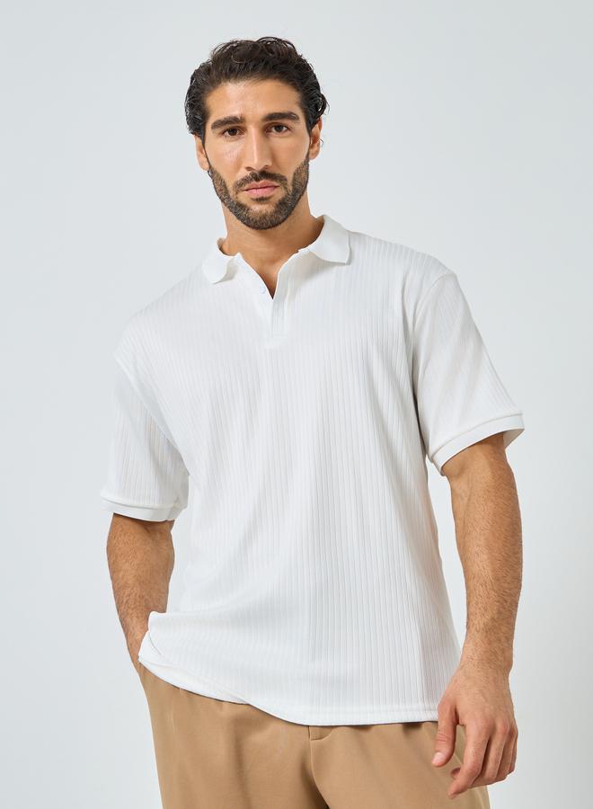 Styli White Textured Regular Fit Polo T-Shirt - Image 1
