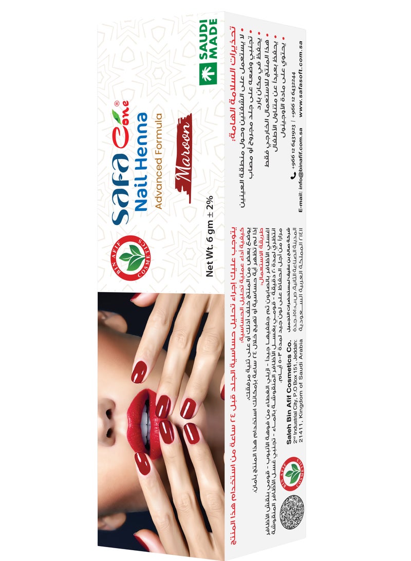 Safa NAIL HENNA – A GREAT ALTERNATIVE TO NAIL POLISH – WITH AN ADVANCED FORMULA – MAROON COLOR (6G) - Image 2