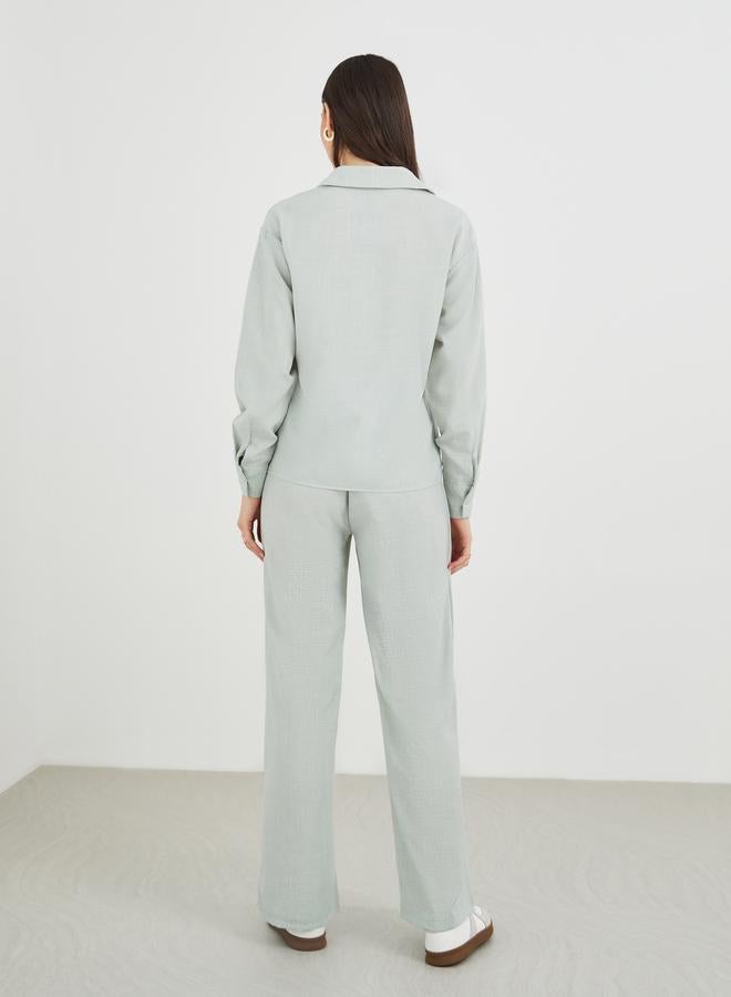 Take Two Solid Shirt and Wide Leg Pants Co-Ords - Image 4