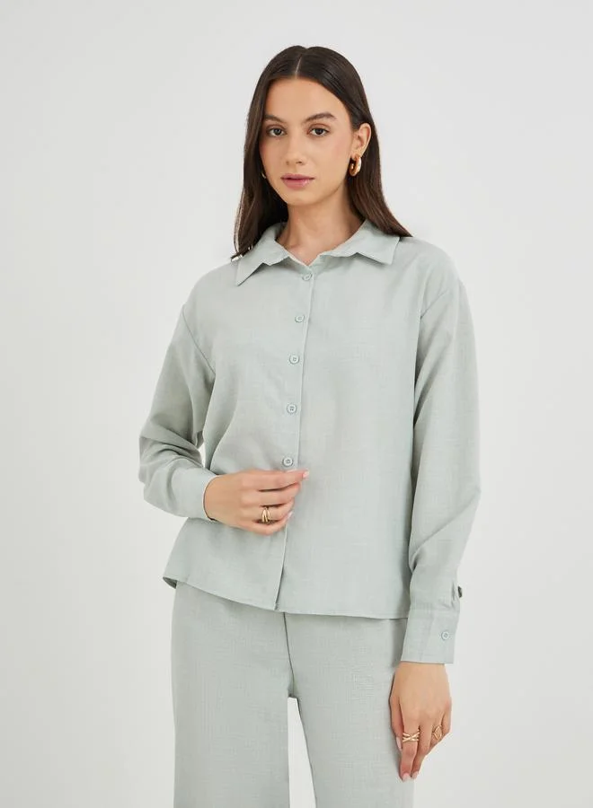 تايك تو Take Two Solid Shirt and Wide Leg Pants Co-Ords