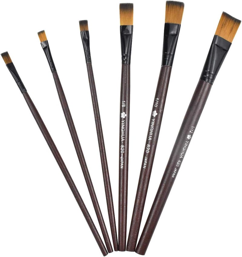 YILANJIN 6 PCS Flat Paint Brush Set, Oil Painting Brushes, Acrylic Paint Brush, Face Paint Brushes, Professional Painting Brushes Set Nylon, Watercolor Paint Brushes, Gouache Paint Brushes for Art - Image 1
