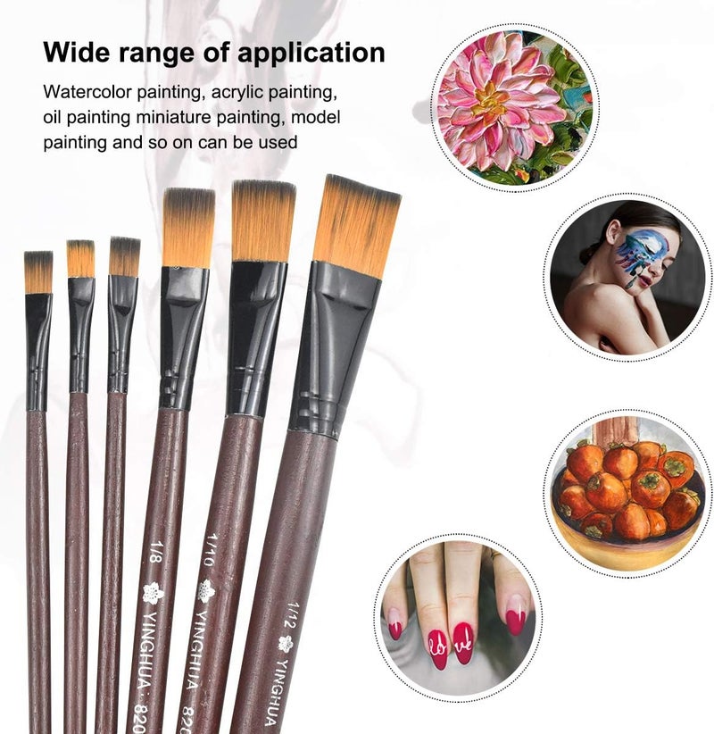 YILANJIN 6 PCS Flat Paint Brush Set, Oil Painting Brushes, Acrylic Paint Brush, Face Paint Brushes, Professional Painting Brushes Set Nylon, Watercolor Paint Brushes, Gouache Paint Brushes for Art - Image 3