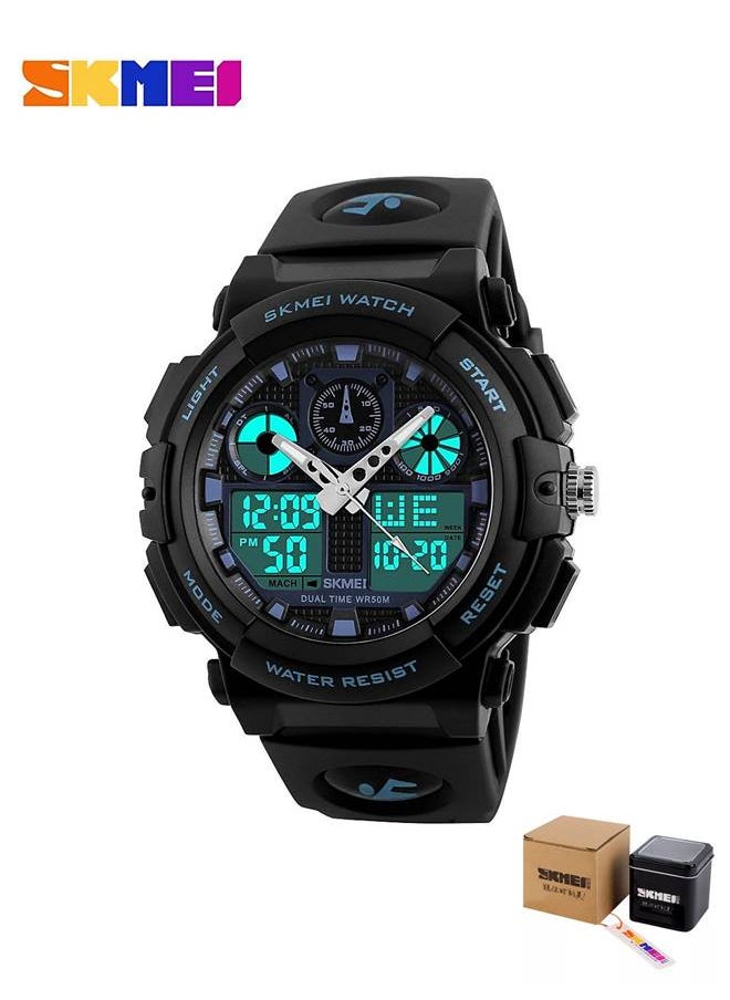 SKMEI - SKMEI Sports Wrist Watch Dual Display Analog and Digital Multi Functional LED Screen 50M Waterproof Mens Gadget - Image 1