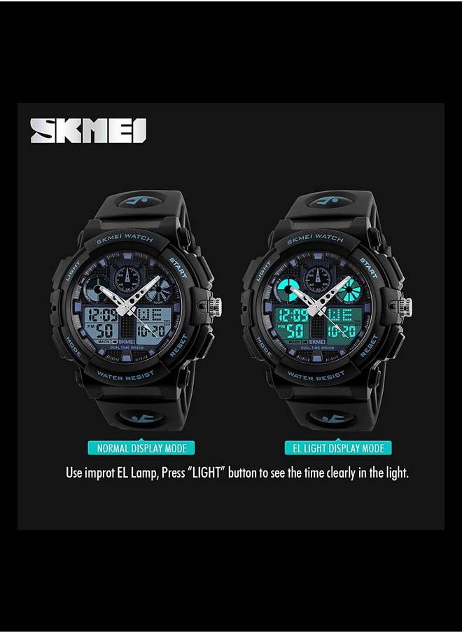 SKMEI - SKMEI Sports Wrist Watch Dual Display Analog and Digital Multi Functional LED Screen 50M Waterproof Mens Gadget - Image 1