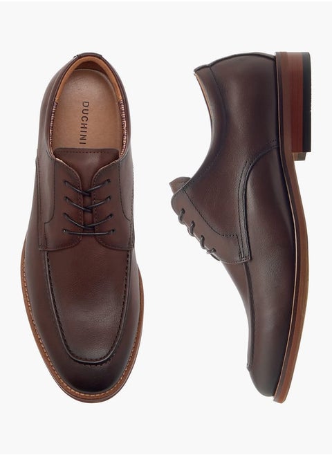 Men's Solid Derby Shoes with Lace-Up Closure