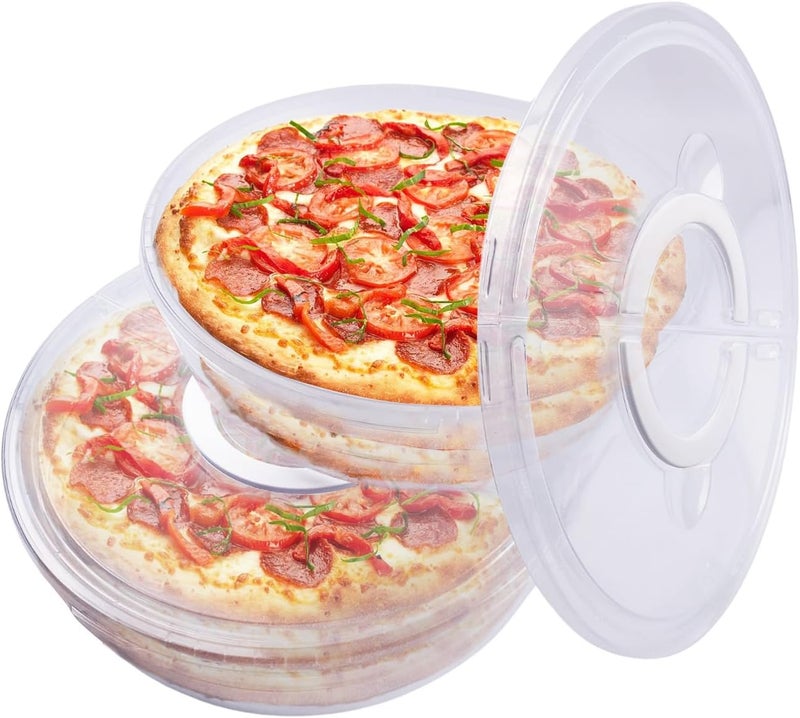 FMOACEN 2PCS 11.5 Inch Clear Pie Containers With Lids and Handle Round Pie Carrier Reusable 2 Compartments Pizza box Leftover Pizza Keeper for Food Cake Cheesecake Tortilla Pastry - Image 1