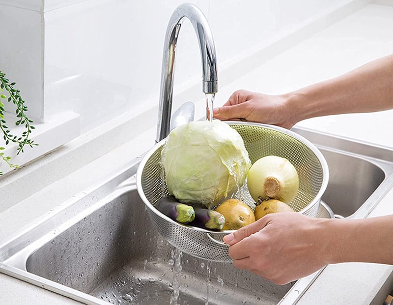 BSBDA Multipurpose Stainless Steel Colander Strainer Drainer with Handle for Rice Fruits Vegetable Noodles Pasta Beans Grains Washing Filter Basket for Kitchen Bowl Storing and Straining Purpose - Image 4
