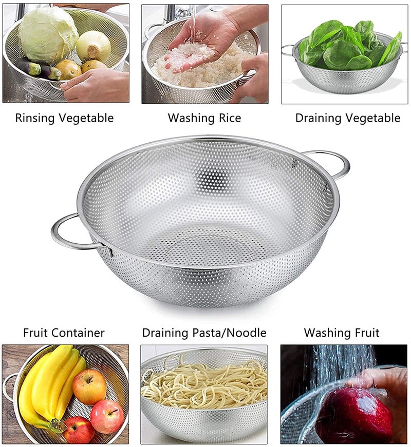 BSBDA Multipurpose Stainless Steel Colander Strainer Drainer with Handle for Rice Fruits Vegetable Noodles Pasta Beans Grains Washing Filter Basket for Kitchen Bowl Storing and Straining Purpose - Image 5