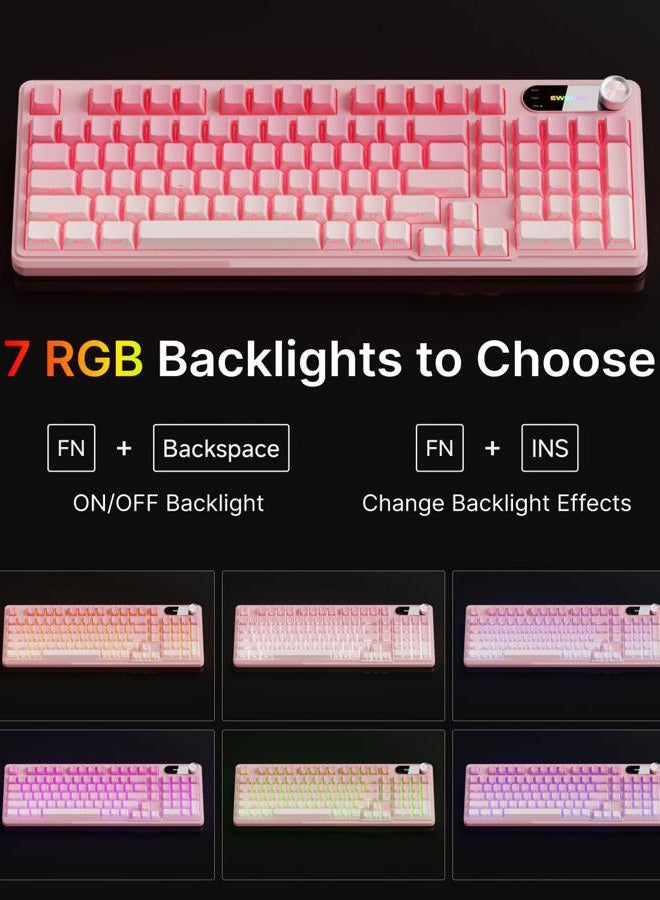 Eweadn V102 Wired Keyboard, 98 Keys Creamy Gaming Keyboard with Number Pad, Display Screen & Media Knob RGB Silent Wired Cute Computer Keyboard for Laptop PC Gamer - Gradient Pink - Image 2