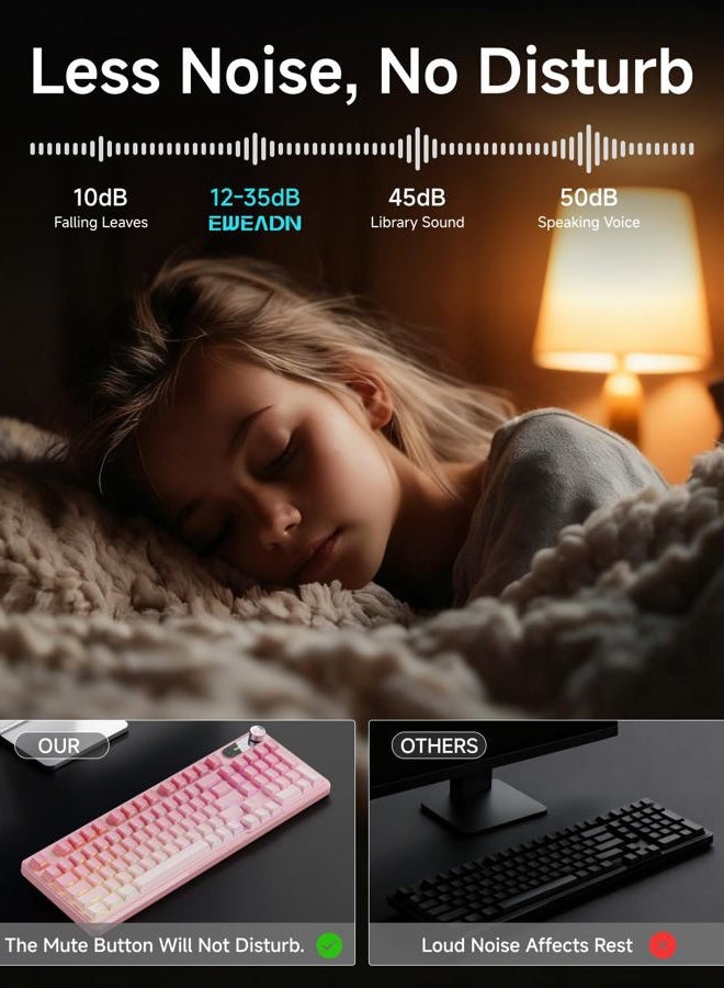 Eweadn V102 Wired Keyboard, 98 Keys Creamy Gaming Keyboard with Number Pad, Display Screen & Media Knob RGB Silent Wired Cute Computer Keyboard for Laptop PC Gamer - Gradient Pink - Image 3