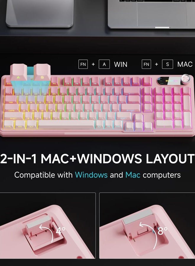 Eweadn V102 Wired Keyboard, 98 Keys Creamy Gaming Keyboard with Number Pad, Display Screen & Media Knob RGB Silent Wired Cute Computer Keyboard for Laptop PC Gamer - Gradient Pink - Image 5