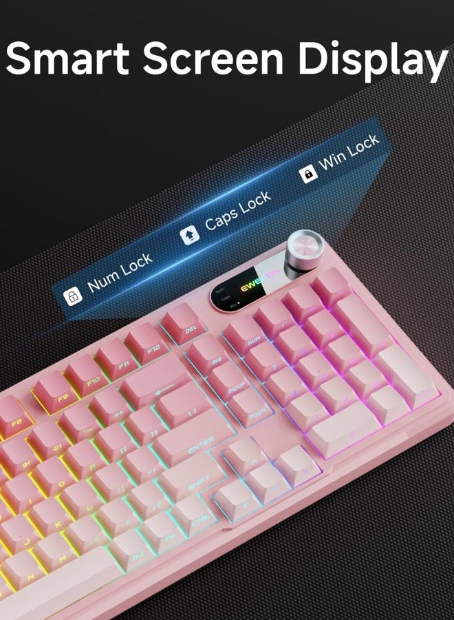 Eweadn V102 Wired Keyboard, 98 Keys Creamy Gaming Keyboard with Number Pad, Display Screen & Media Knob RGB Silent Wired Cute Computer Keyboard for Laptop PC Gamer - Gradient Pink - Image 4