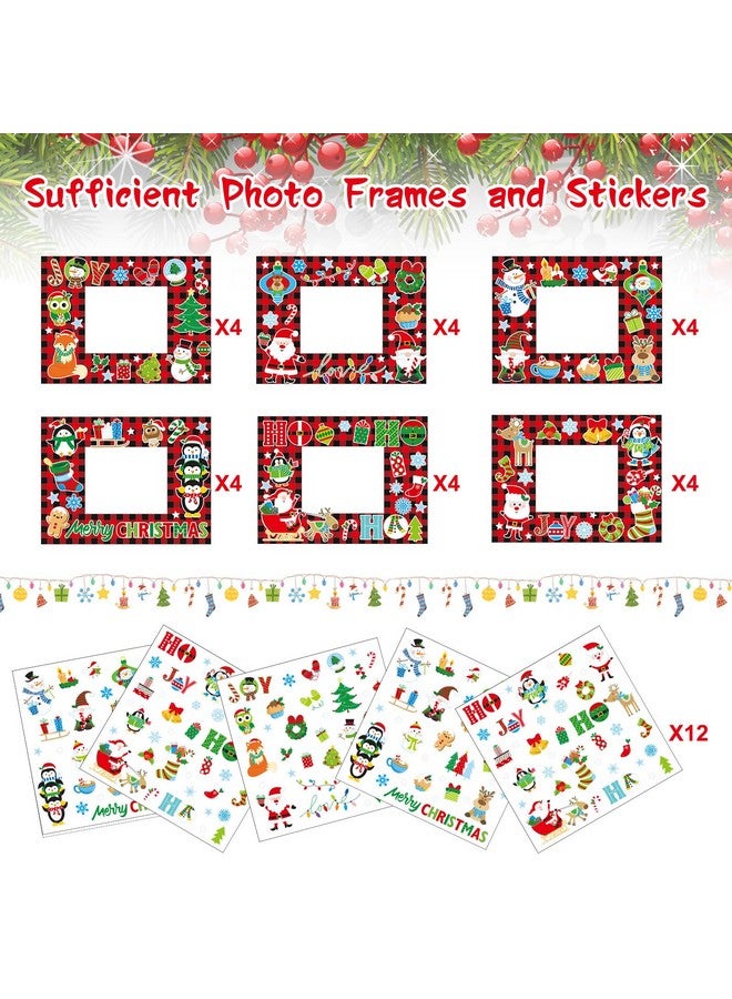 Capoda 24 Packs Christmas Photo Frame Xmas Craft Diy Picture Frame Ornaments With Stickers Christmas Photo Frame Cards Game Diy Xmas Gift Winter Decorations For Christmas Party Xmas Tree (Red And Black) - Image 3