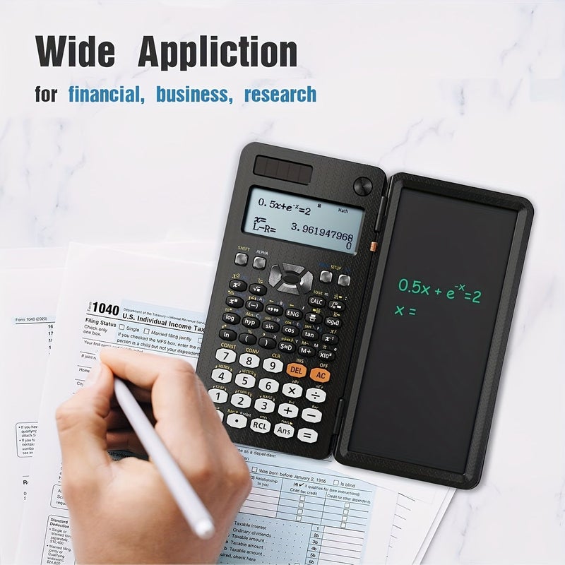 Upgraded 991ES Plus Desktop Scientific Calculator Multi View 4 Line Display With Erasable LCD Writing Board Solar Powered Commercial Notepad Bilingual Notes Black - Image 2