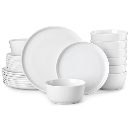 MALACASA 24 Pieces Gourmet Porcelain Dinnerware Sets, Premium Plates and Bowls Set, High-Fired Ceramic Dishes Set for 8, Chip & Scratch Resistant, Microwave Dishwasher Safe, White, Series LEXI - Image 1