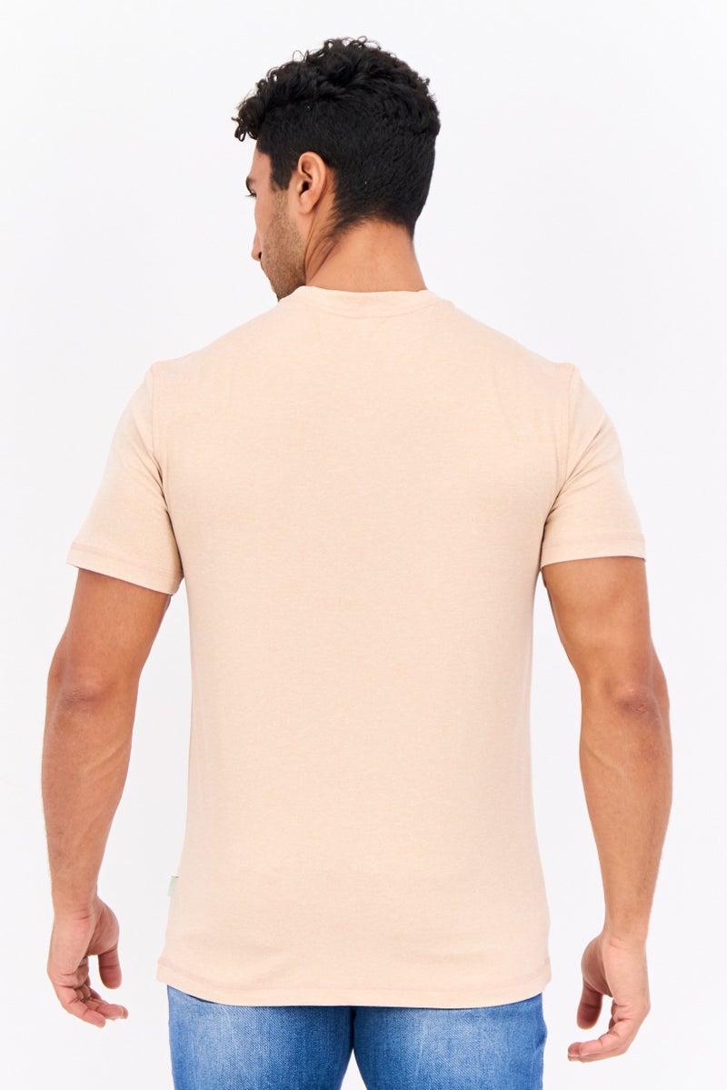 Beause Men Round Neck Short Sleeves Plain T-Shirt, Dusty Rose - Image 3