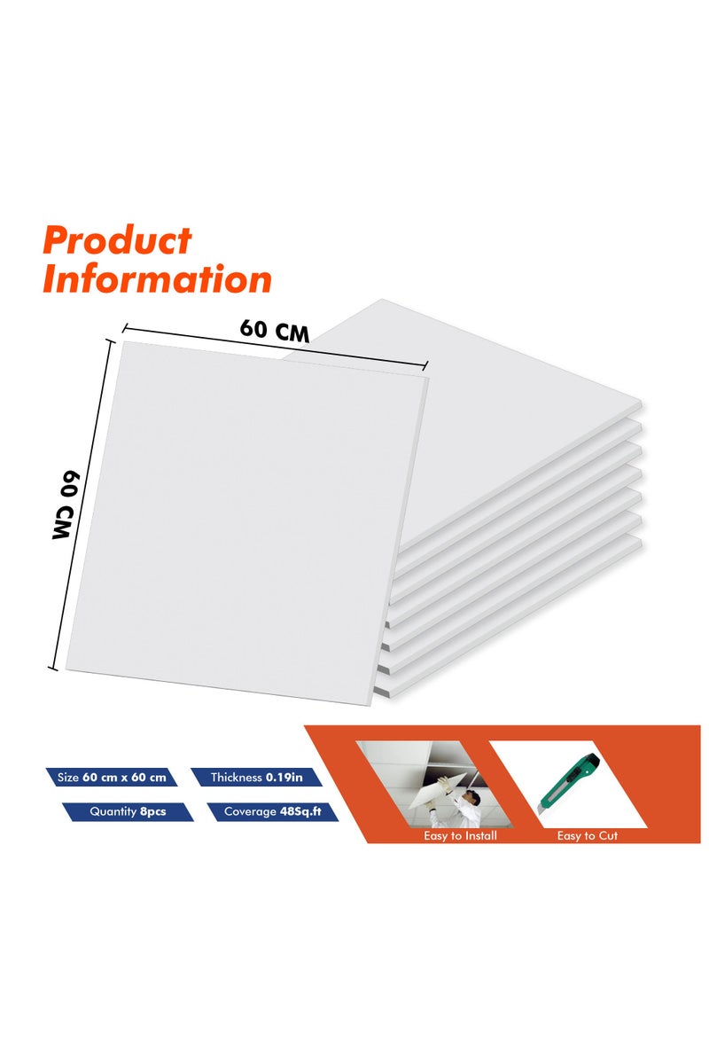 درافل بلاط سقف معلق من الجبس من دورافيل، أبيض فائق النحافة، 600×600×7 مم، عبوة من 8 قطع - Image 2
