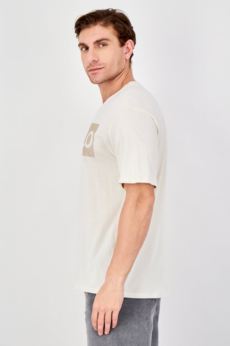 Buffalo Men Crew Neck Short Sleeve Brand Logo T-Shirt, Beige - Image 2