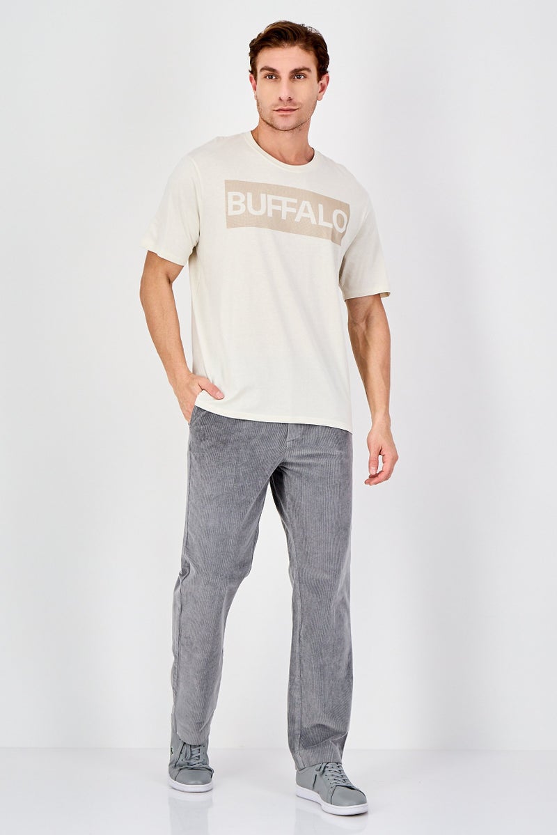Buffalo Men Crew Neck Short Sleeve Brand Logo T-Shirt, Beige - Image 4