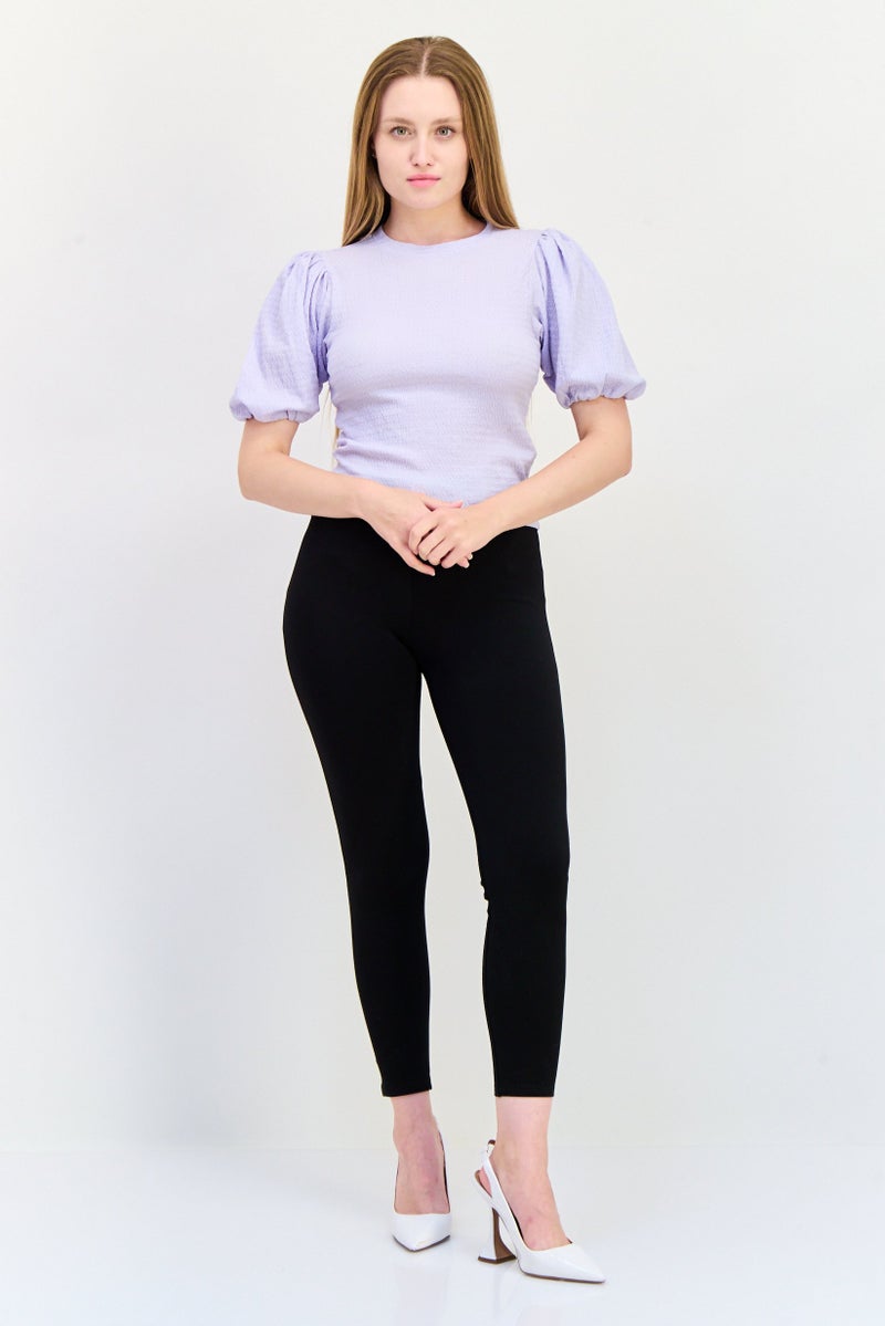 ONLY Women Crew Neck Short Sleeve Textured Blouse, Lavender  - Image 2