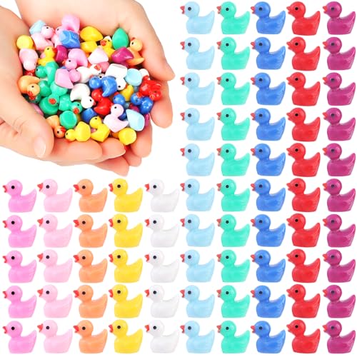EKisemio 100pcs Mini Ducks 10 Colors Tiny Duck Figures Mini Resin DucksSmall Plastic Ducks Bulk for Dollhouse Decor Micro Fairy Garden Landscape Aquarium - Image 1