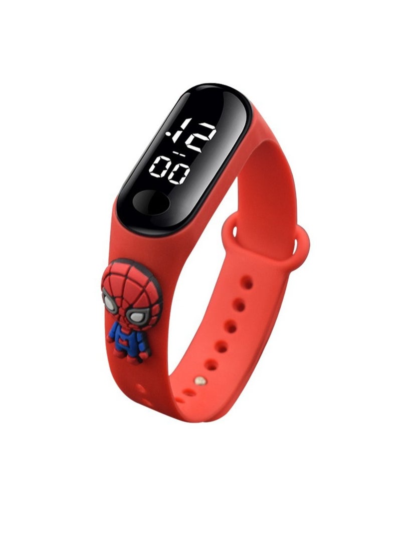 AROAQ Digital Watch Silicone Bracelet, Waterproof Children Cartoon Fashion Watch, Lightweight LED Digital Watch Strap, Comfortable Kids Wrist Watch For Teens Boys Girls, (1pc Red, Spider Man) - Image 1