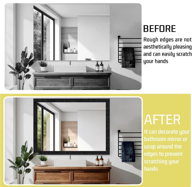 Avinyl 10M Black Mirror Border Peel and Stick Wallpaper, Self Adhesive Waterproof Wallpaper Mirror Frame Tape for Bathroom Decor, Silk Peel and Stick Trim Removable Kitchen Wall Decor 1.96" x 393" - Image 2
