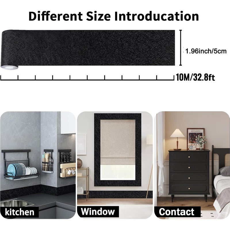 Avinyl 10M Black Mirror Border Peel and Stick Wallpaper, Self Adhesive Waterproof Wallpaper Mirror Frame Tape for Bathroom Decor, Silk Peel and Stick Trim Removable Kitchen Wall Decor 1.96" x 393" - Image 3