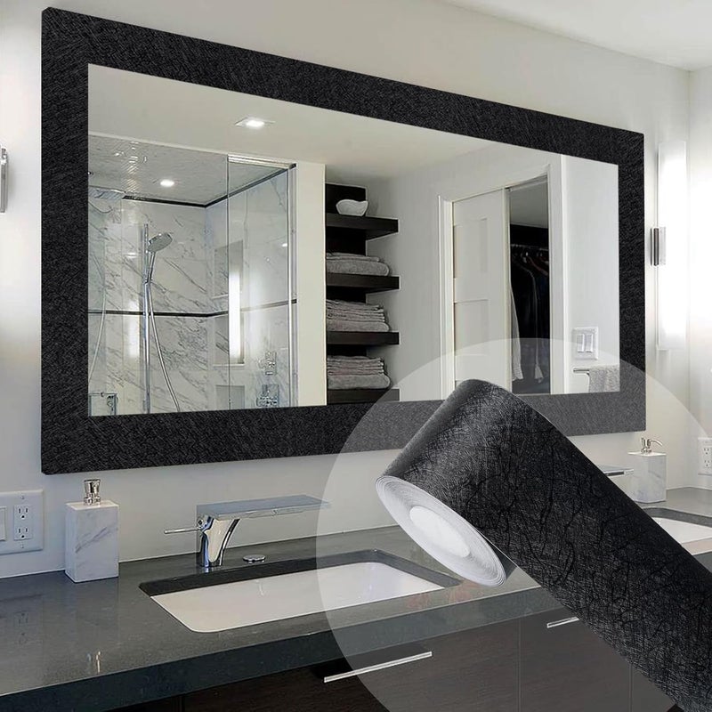 Avinyl 10M Black Mirror Border Peel and Stick Wallpaper, Self Adhesive Waterproof Wallpaper Mirror Frame Tape for Bathroom Decor, Silk Peel and Stick Trim Removable Kitchen Wall Decor 1.96" x 393" - Image 1
