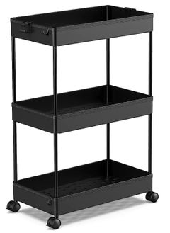 Juud Juud 3-Tier Rolling Storage Cart with Wheels Slim Plastic Utility Shelf Organizer for Kitchen Bathroom Office & Narrow Spaces Movable Trolley with Hooks Drainage Shelves Easy Assembly for Multipurpose Use  - Image 1