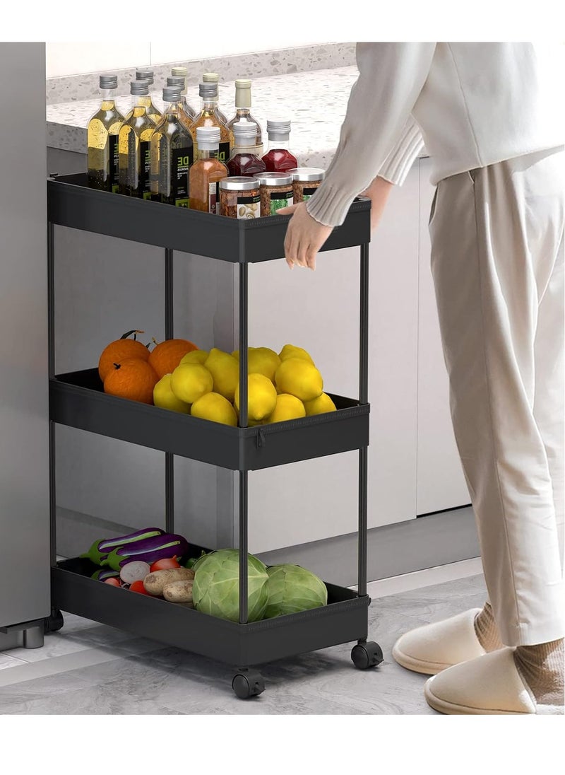 Juud Juud 3-Tier Rolling Storage Cart with Wheels Slim Plastic Utility Shelf Organizer for Kitchen Bathroom Office & Narrow Spaces Movable Trolley with Hooks Drainage Shelves Easy Assembly for Multipurpose Use  - Image 2