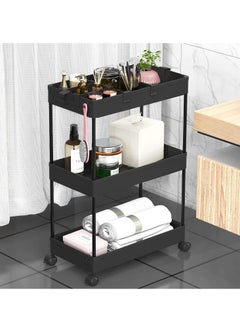Juud Juud 3-Tier Rolling Storage Cart with Wheels Slim Plastic Utility Shelf Organizer for Kitchen Bathroom Office & Narrow Spaces Movable Trolley with Hooks Drainage Shelves Easy Assembly for Multipurpose Use  - Image 4