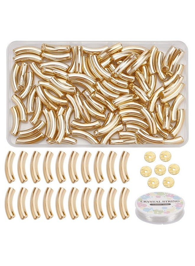 NBEADS About 200 Pcs Acrylic Curved Tube Beads Making Kit Including 100 Pcs Gold Uv Plating Acrylic Tube Beads 100 Pcs Brass Heishi Spacer Beads Elastic Crystal Thread For Diy Craft Jewelry Making - Image 1