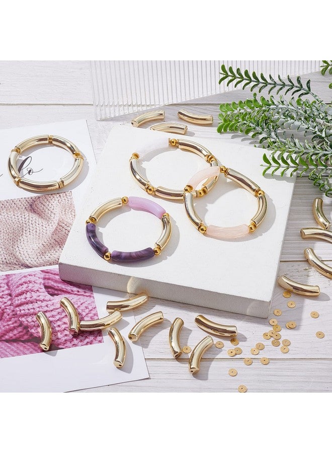 NBEADS About 200 Pcs Acrylic Curved Tube Beads Making Kit Including 100 Pcs Gold Uv Plating Acrylic Tube Beads 100 Pcs Brass Heishi Spacer Beads Elastic Crystal Thread For Diy Craft Jewelry Making - Image 2