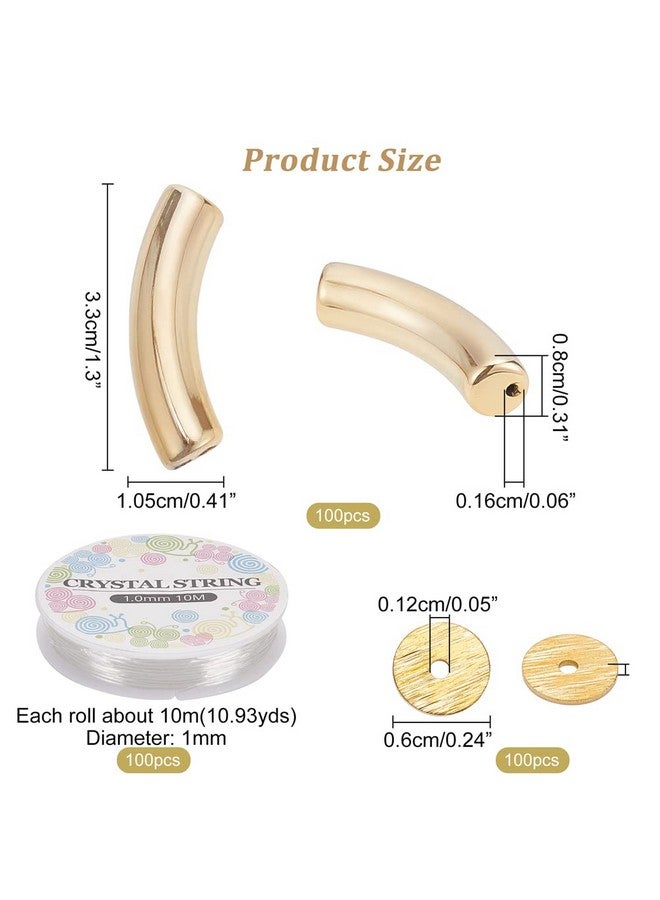 NBEADS About 200 Pcs Acrylic Curved Tube Beads Making Kit Including 100 Pcs Gold Uv Plating Acrylic Tube Beads 100 Pcs Brass Heishi Spacer Beads Elastic Crystal Thread For Diy Craft Jewelry Making - Image 3