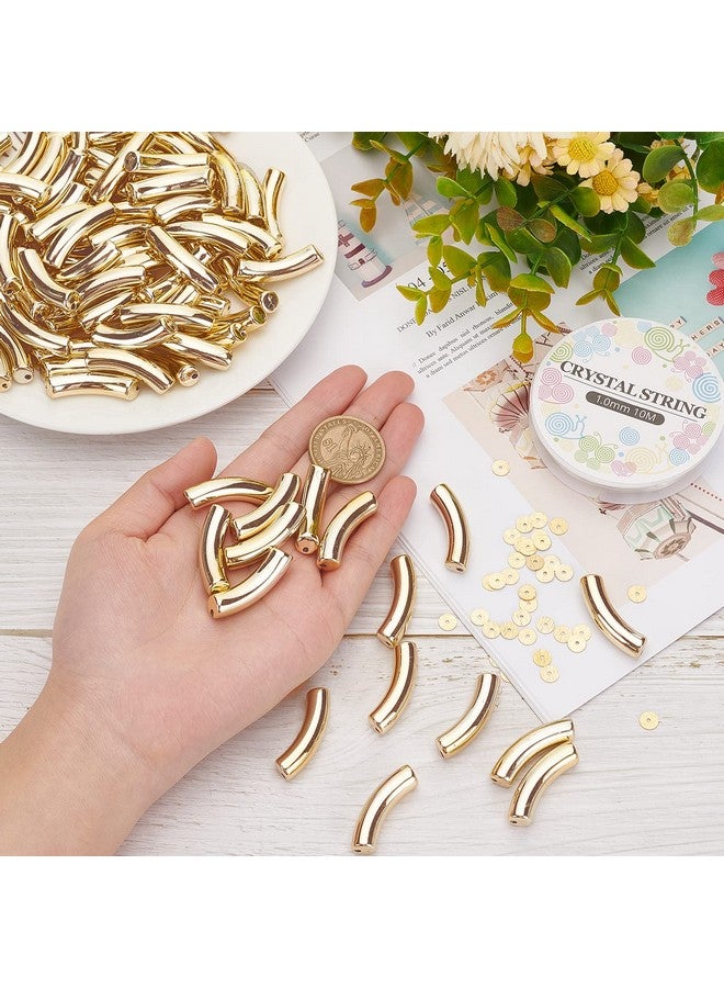 NBEADS About 200 Pcs Acrylic Curved Tube Beads Making Kit Including 100 Pcs Gold Uv Plating Acrylic Tube Beads 100 Pcs Brass Heishi Spacer Beads Elastic Crystal Thread For Diy Craft Jewelry Making - Image 5