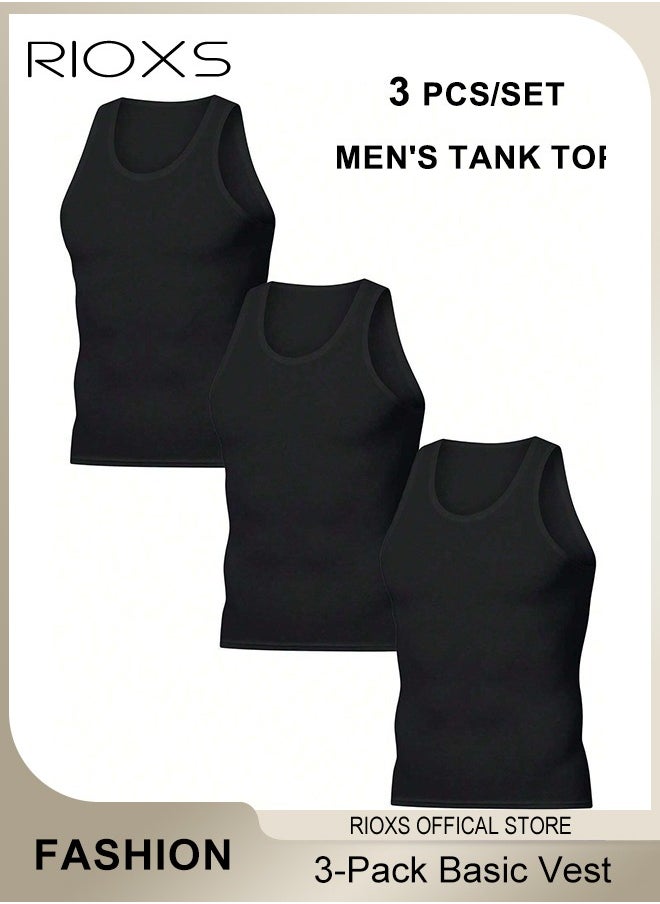 RIOXS - Men's 3-Pack Basic Workout Tank Top Set Athletic Muscle Tops Bodybuilding Quick Dry Sleeveless T-Shirt - Image 1