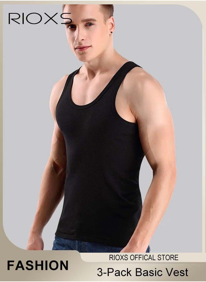 RIOXS - Men's 3-Pack Basic Workout Tank Top Set Athletic Muscle Tops Bodybuilding Quick Dry Sleeveless T-Shirt - Image 1