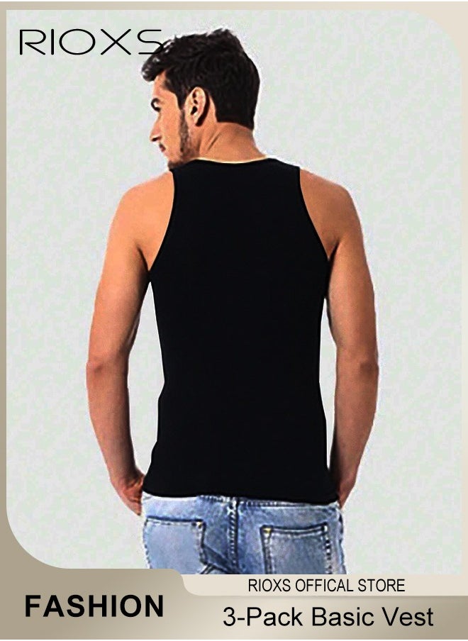 RIOXS - Men's 3-Pack Basic Workout Tank Top Set Athletic Muscle Tops Bodybuilding Quick Dry Sleeveless T-Shirt - Image 1