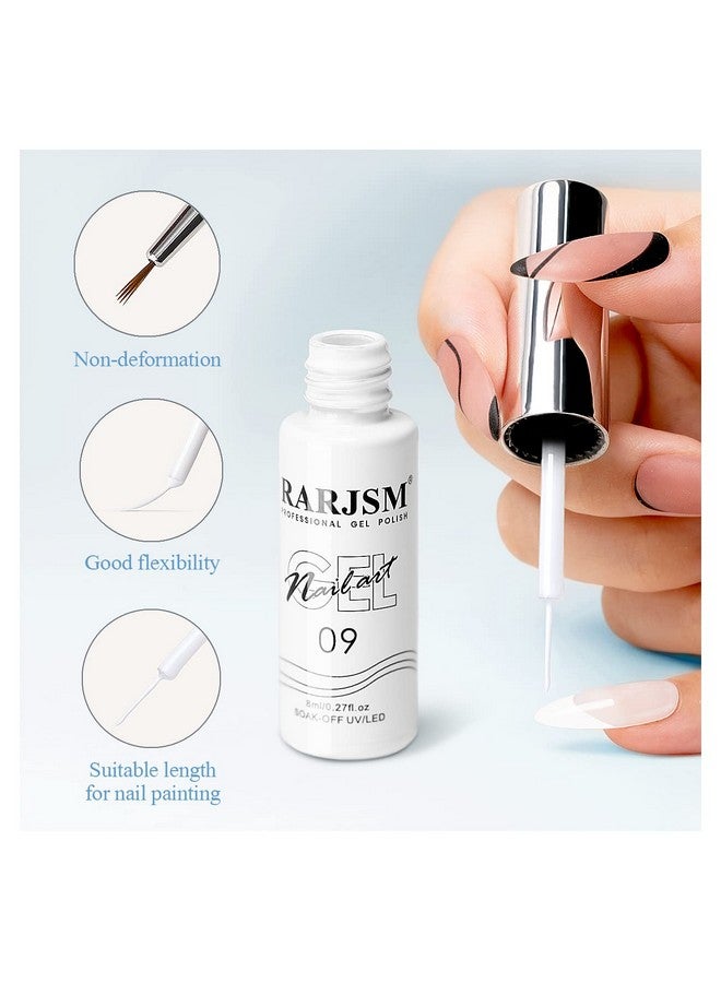 RARJSM Gel Liner Nail Art Polish White Painted Gel Nail Design Polish 1 Bottle Soak Off Curing Requires 8Ml Build In Thin Nail Brush For Classical Home Salon Diy Nail Design French Manicure Painting - Image 5
