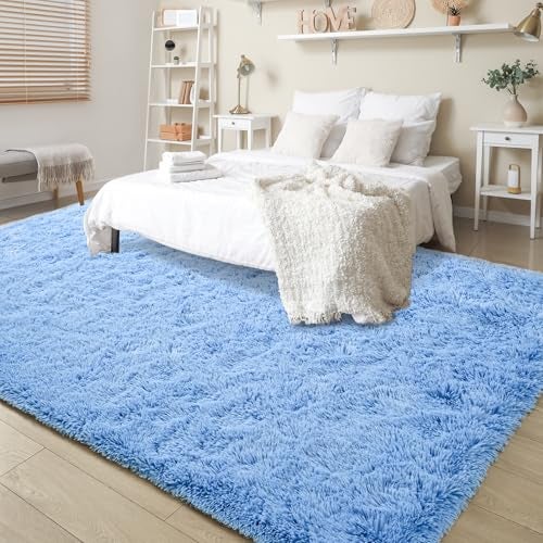 Keeko Fluffy Blue Area Rugs for Bedroom Kids Room, 4x5.3 Cute Shag Fuzzy Baby Rugs Living Room Ultra Soft Furry Carpet Indoor Bedside Rug for Teen Boys Girls Nursery Dorm Decor - Image 4
