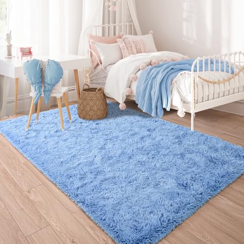Keeko Fluffy Blue Area Rugs for Bedroom Kids Room, 4x5.3 Cute Shag Fuzzy Baby Rugs Living Room Ultra Soft Furry Carpet Indoor Bedside Rug for Teen Boys Girls Nursery Dorm Decor - Image 5