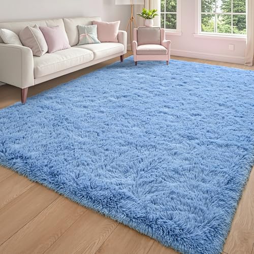 Keeko Fluffy Blue Area Rugs for Bedroom Kids Room, 4x5.3 Cute Shag Fuzzy Baby Rugs Living Room Ultra Soft Furry Carpet Indoor Bedside Rug for Teen Boys Girls Nursery Dorm Decor - Image 2