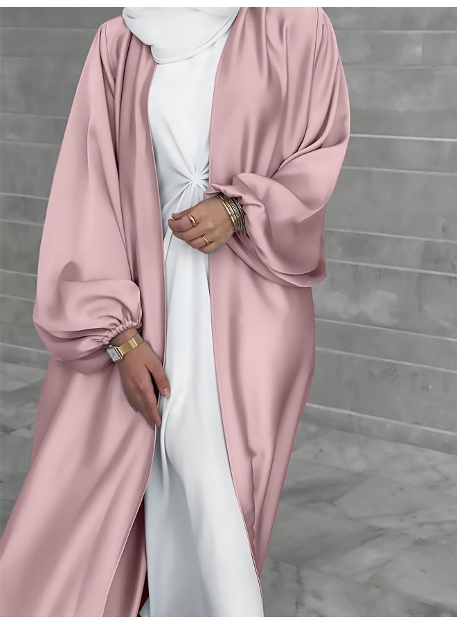 رحلة جوية روب نسائي مسلم جديد من الساتان بأكمام منتفخة وسترة أنيقة - Image 1