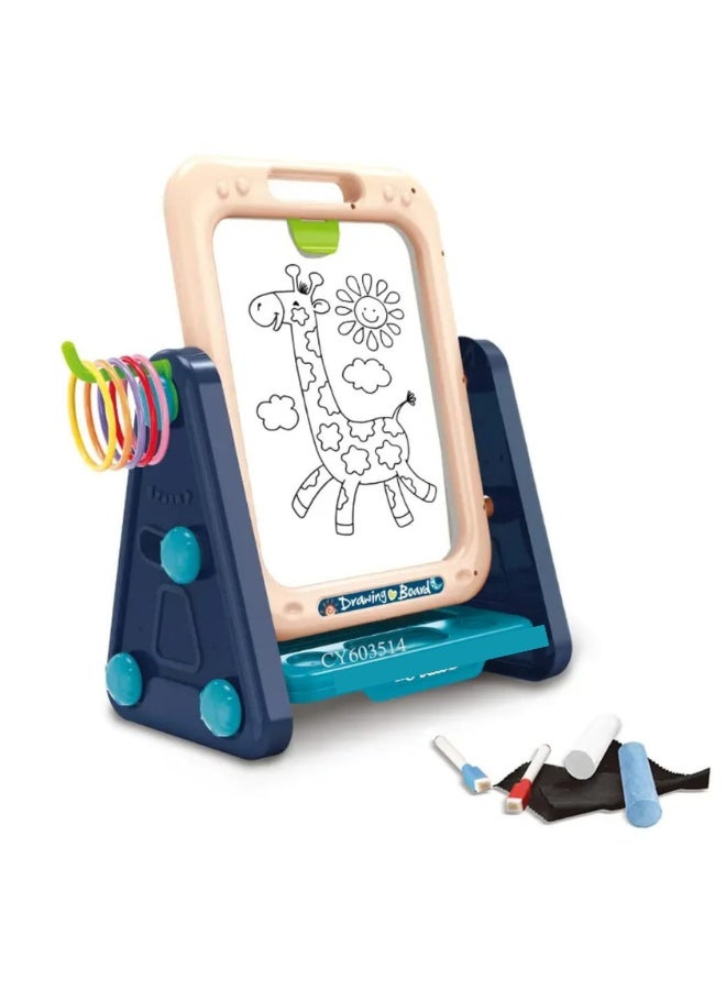 لوحة رسم مزدوجة للأطفال – سبورة تعليمية للأطفال من سن الحضانة – سبورة بيضاء ومغناطيسية مع طباشير وأقلام – لعبة تعليمية للصبيان والبنات - Image 2