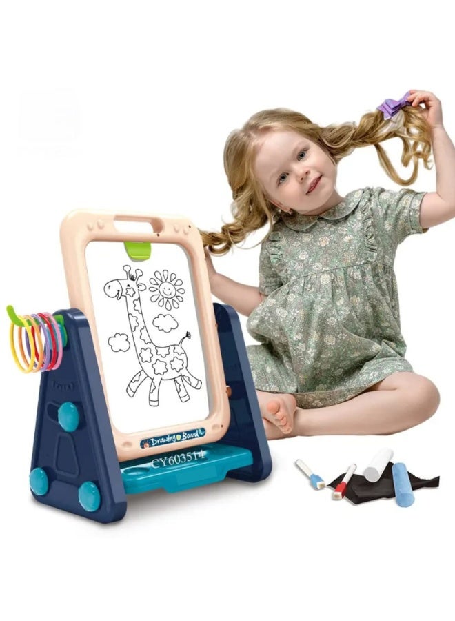 لوحة رسم مزدوجة للأطفال – سبورة تعليمية للأطفال من سن الحضانة – سبورة بيضاء ومغناطيسية مع طباشير وأقلام – لعبة تعليمية للصبيان والبنات - Image 1