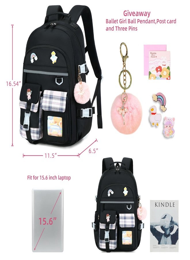 KIDNUO Backpack for Girls 15.6 Inch Laptop School Bag Kids Elementary College Backpacks Bookbags for Girls Teen Women Student, Black, Large, Laptop Backpack - Image 3