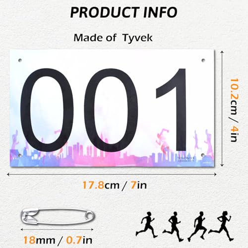 TRIWONDER Race Bibs Running Numbers with Safety Pins, Tyvek Large Numbers 4"x7" for Marathon Runners Events Sports Games (Colorful- Numbers 001-100) - Image 2