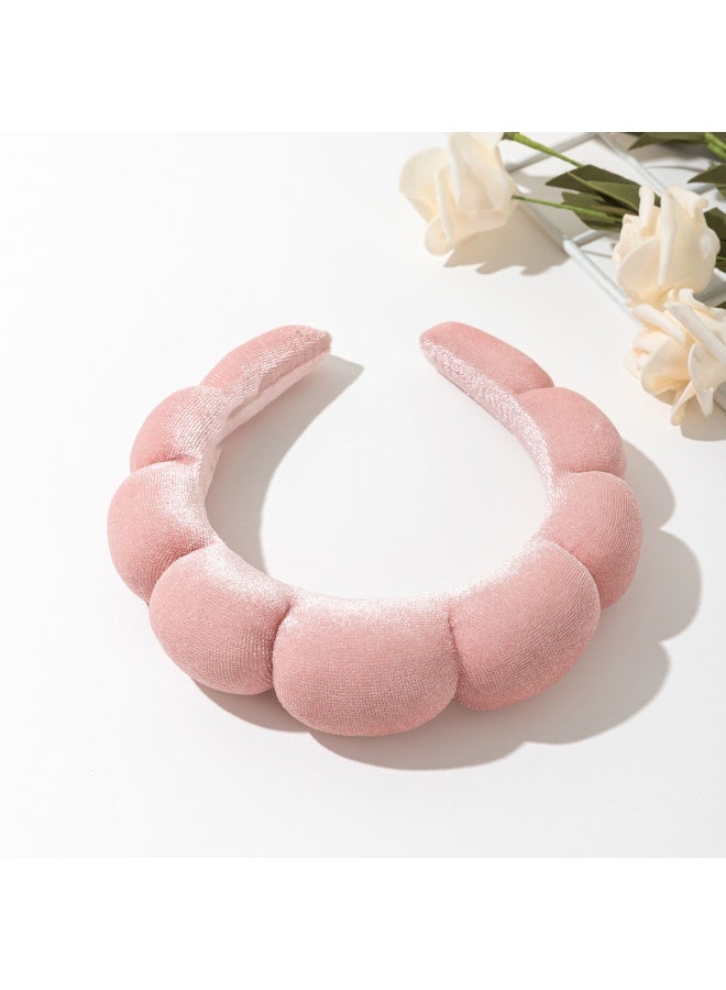 Generic Spa Headband For Washing Face Sponge Make Up Skincare Headband Bubble Hairband -Golden Velvet Watermelon Red  - Image 2